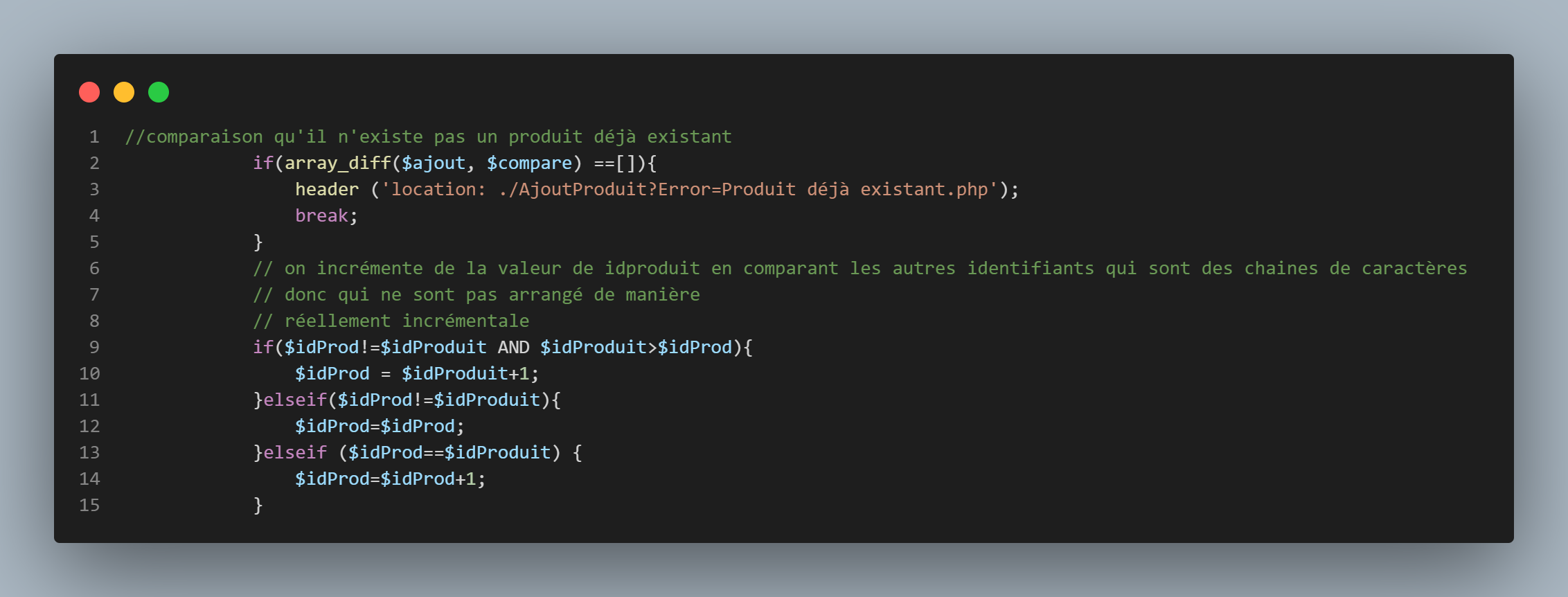 code du traitement du formulaire d’ajout d’un produit