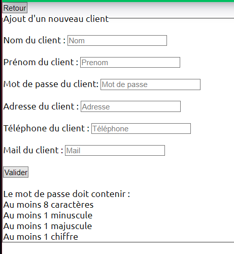 Page d’ajout d’un client