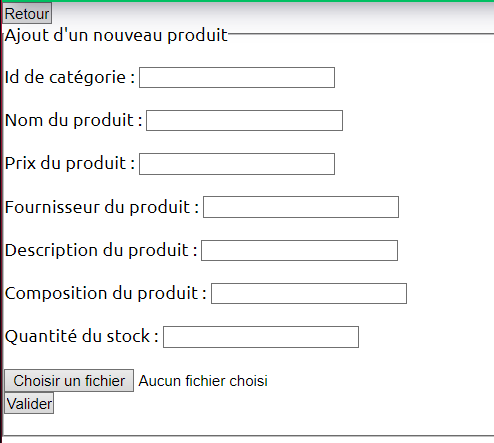 Page d’ajout d’un produit