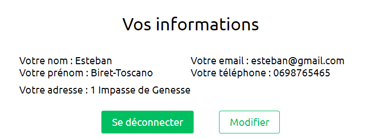 Bouton de modification des infos