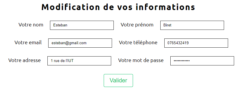 Formulaire de modification des infos