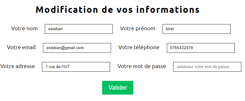 Formulaire de modification des infos